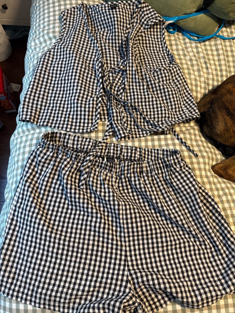 SHEIN Black and White Gingham Tie-Front Tank Top